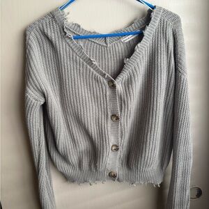 Moon & Madison Frayed Edge Gray Cardigan